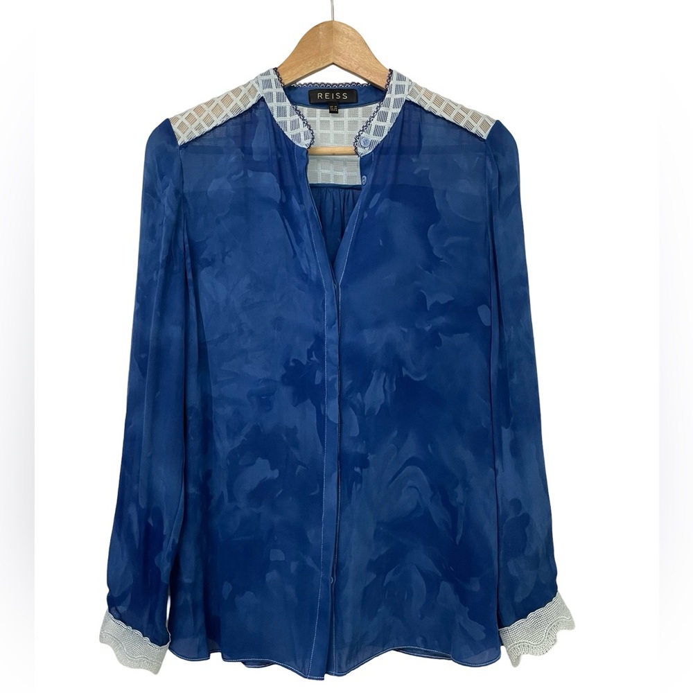 Reiss Blue Blouse with White Accents - Picture 2 of 11